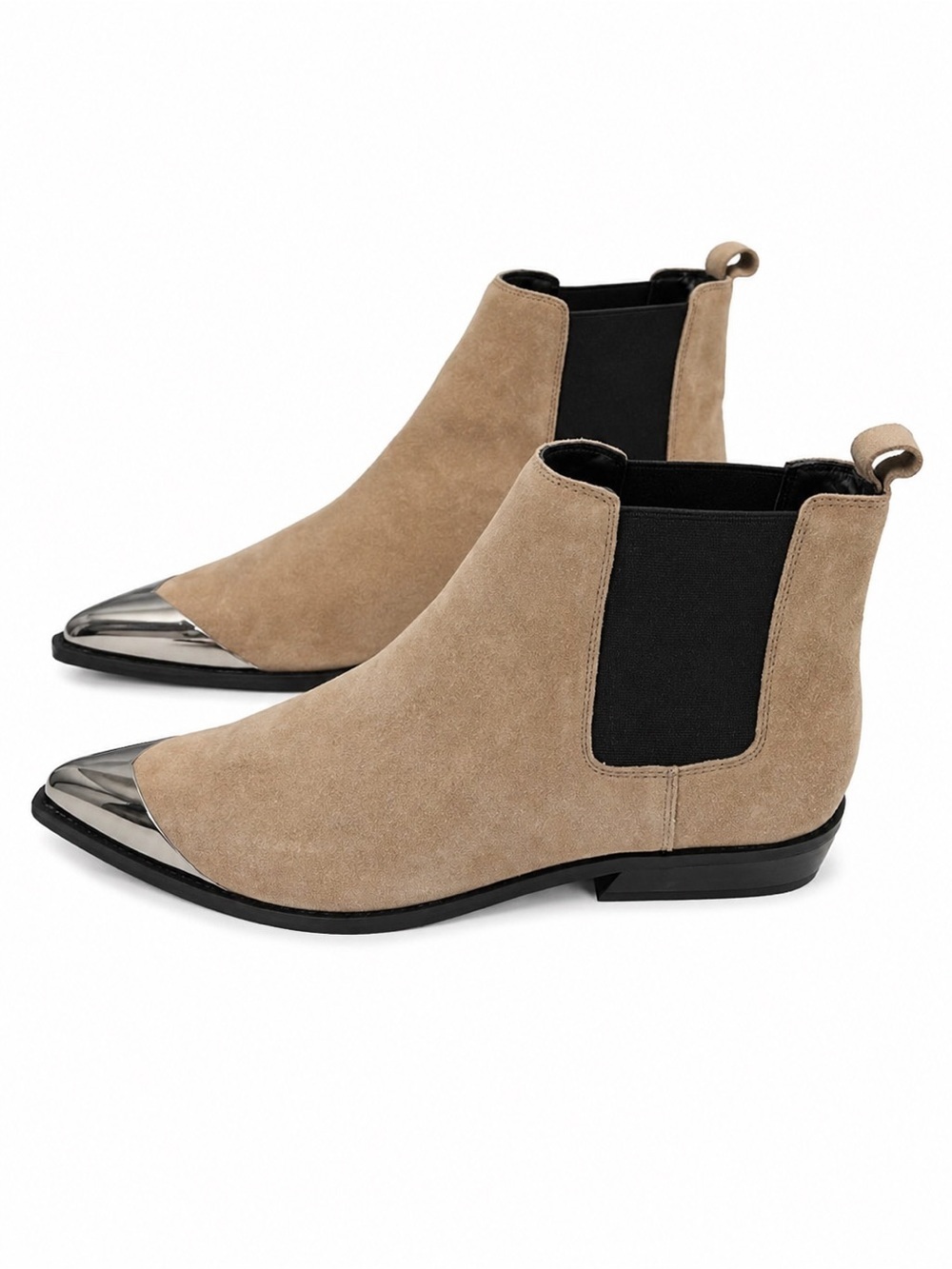 Calvin Klein Arthena Suede Chelsea Boots Womens 10.5 Beige Metal Cap Toe Ankle - Picture 3 of 9